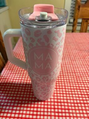 Pink 'MAMA' Leopard Travel Mug with Handle 40oz
